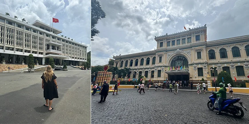 Der Wiedervereinigungspalast und das alte Postamt in Ho-Chi-Minh-Stadt