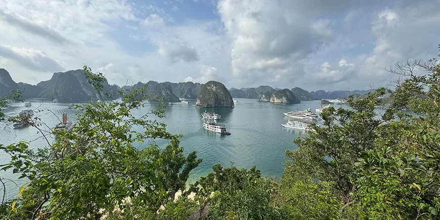Blick über die Halong-Bucht von Ti Top Island