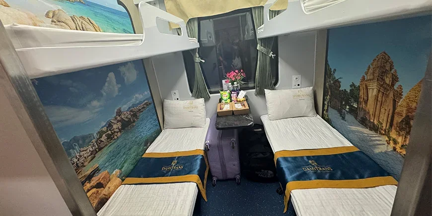 Gemütliche Kabine im Nachtzug von Hanoi nach Hué