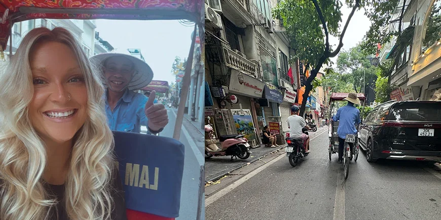 Millie auf einem Cyclo in Hanoi