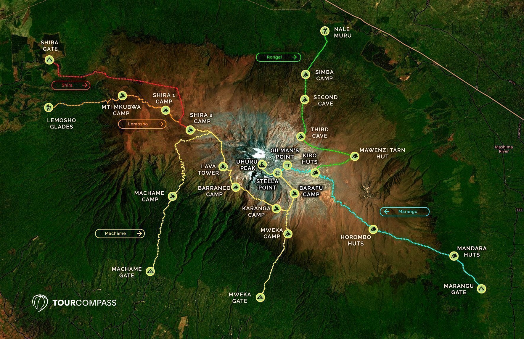 Kilimandscharo routen karte