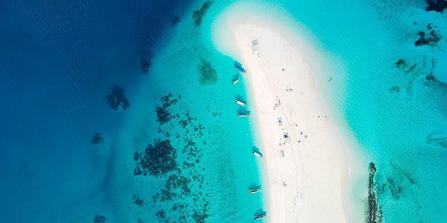 Überblick von der Nakupenda Sandbank in Sansibar