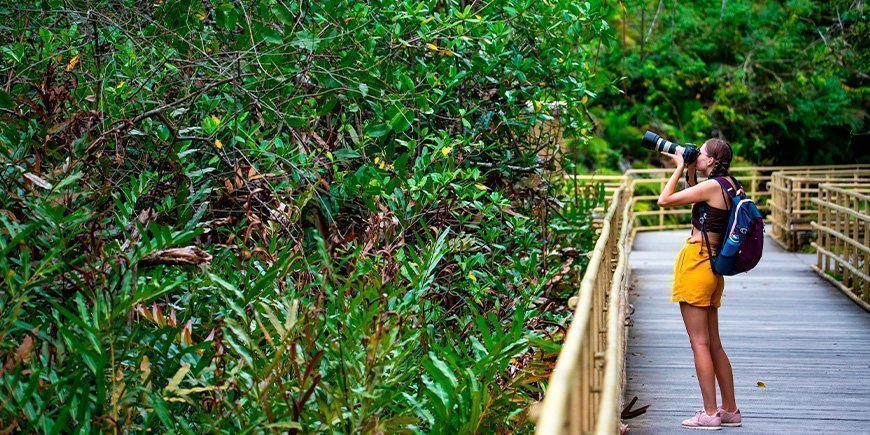 Junge Frau beim Fotografieren im Manuel Antonio Nationalpark in Costa Rica