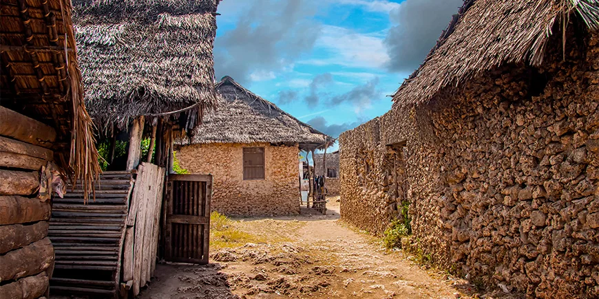 Ein schöner Tag in einem Dorf auf Wasini Island in der Nähe von Mombasa in Kenia