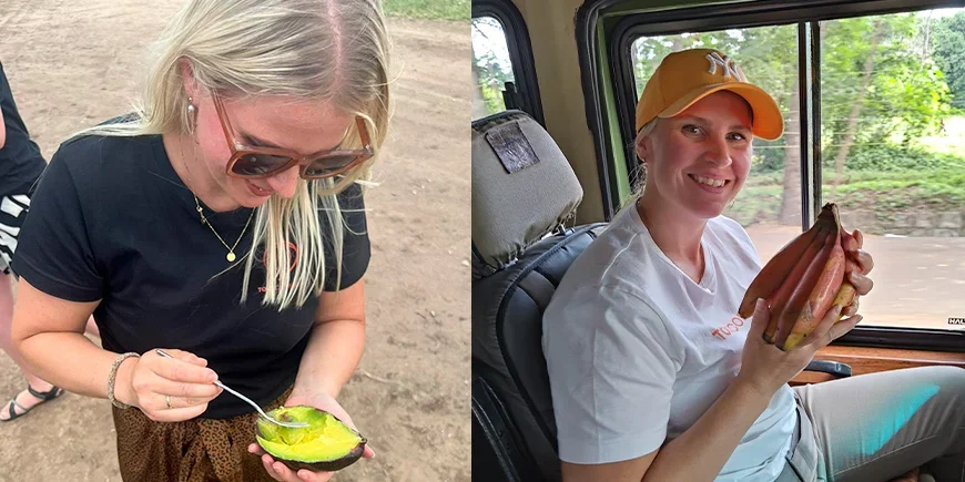 Sandra probiert in Tansania einheimisches Obst und Gemüse