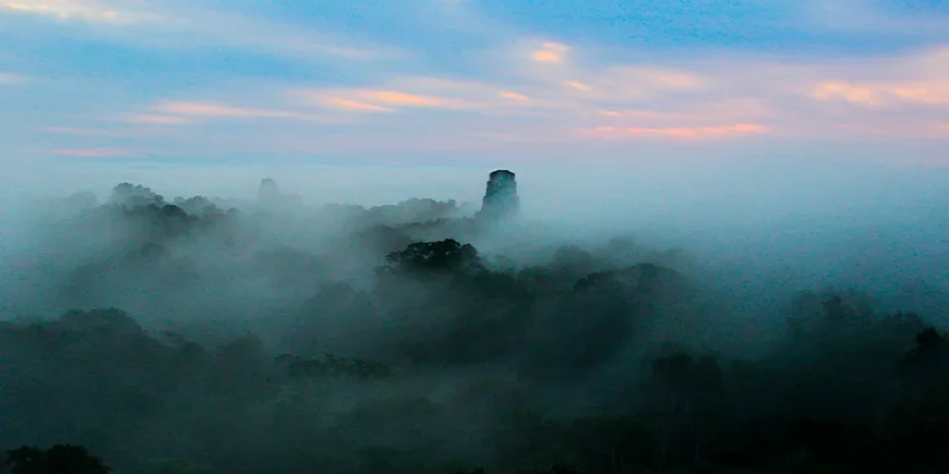 Bläulicher Sonnenaufgang im Nationalpark Tikal in Guatemala