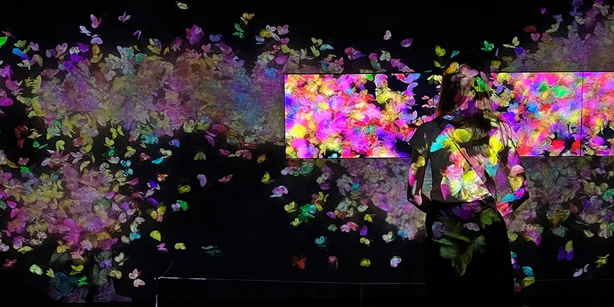 Pinkes Lichtspiel in TeamLab Borderless