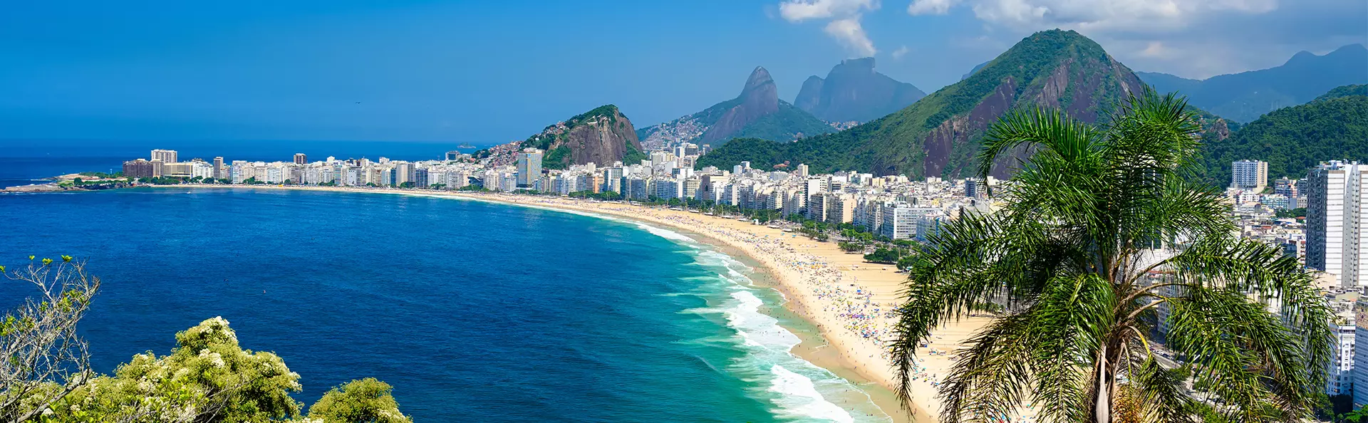 Strand Copacabana und Zuckerhut in Rio de Janeiro aus der Vogelperspektive, Brasilien